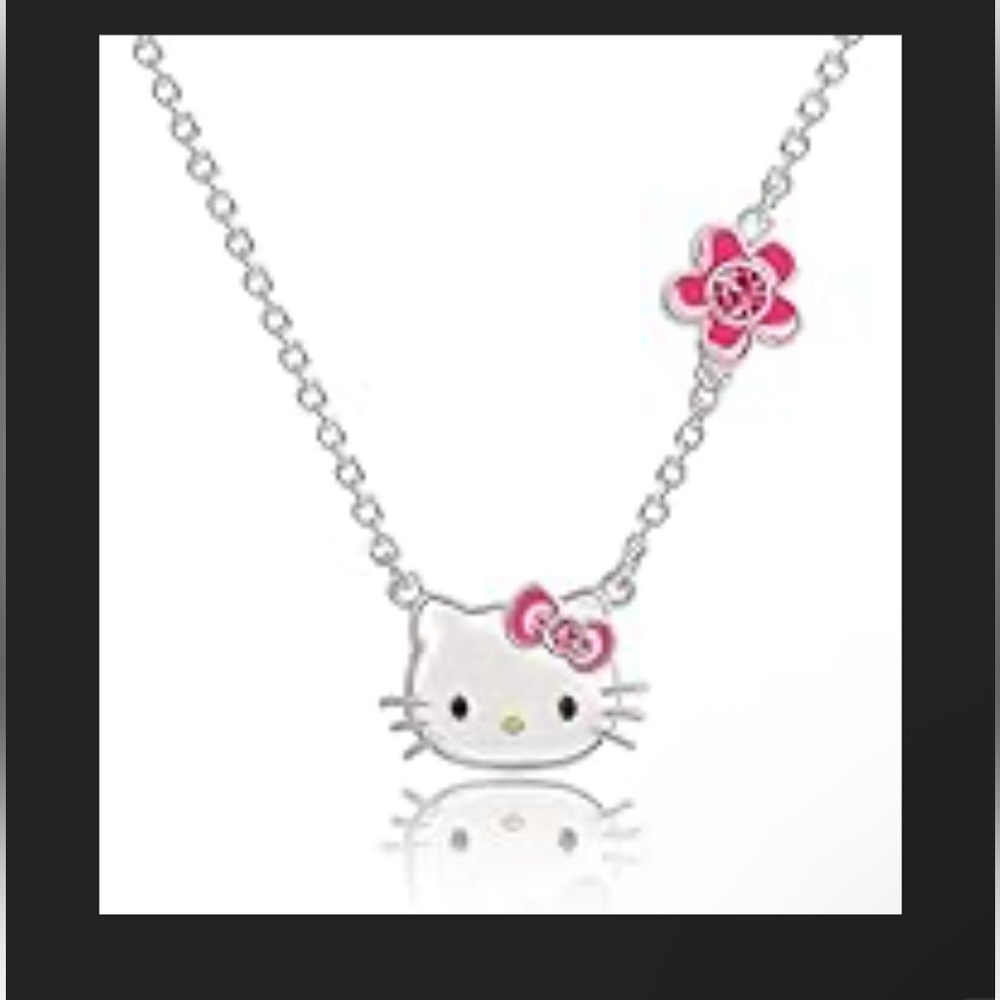Hello Kitty OCTOBER Pink Birthstone Necklace Sanrio Silver Plated NIB